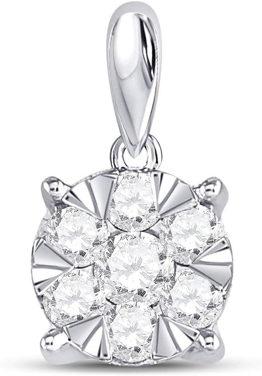 14Kt White Gold Womens round Diamond Flower Cluster Pendant 1/2 Cttw - WORLD TIME VISITS