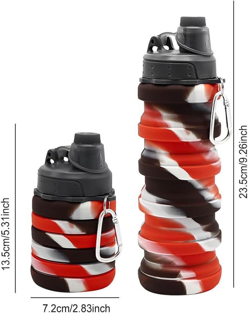 Silicone Collapsible Water Bottles, 16Oz 500Ml Portable Foldable Expandable Water Bottle Sports Cups, Leak Proof Reusable BPA Free, for Outdoor Activities Travel (A-Black Red) - WORLD TIME VISITS