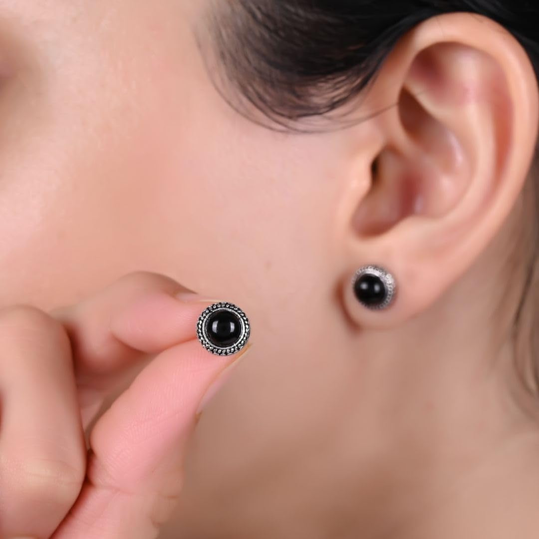 Gempires Lapis Lazuli Stud Earrings, Hypoallergenic round Stud Earrings, Trendy Western Antiqued Style, September Birthstone Jewelry, Party Wear, 14K Gold Plated, Gift for Mom Wife S Daughter