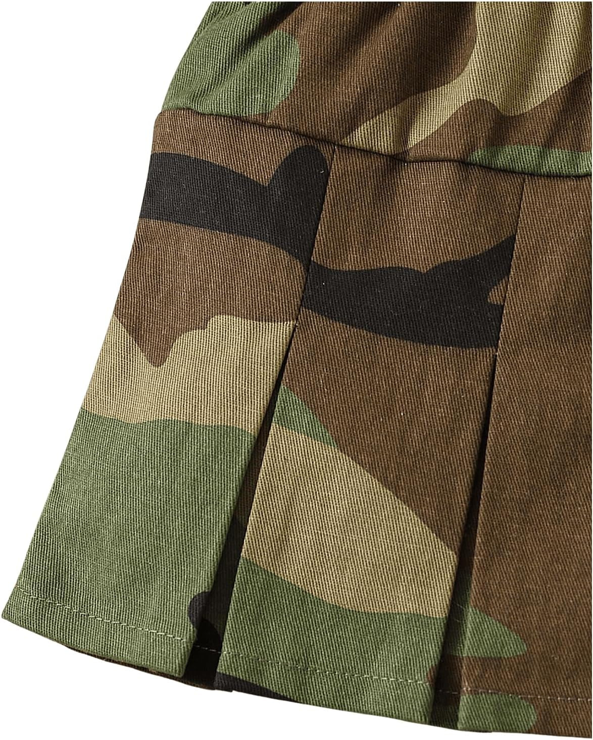 Girl'S Flared Camo Pleated Skirt Elastic High Waist a Line Streetwear Jersey Mini Skirts for Girls