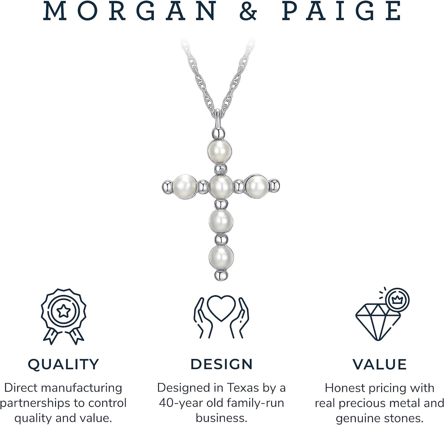 .925 Sterling Silver Gemstone or Cultured Pearl Classic Cross Pendant Necklace on 18" Chain - Choice of Birthstone Colors