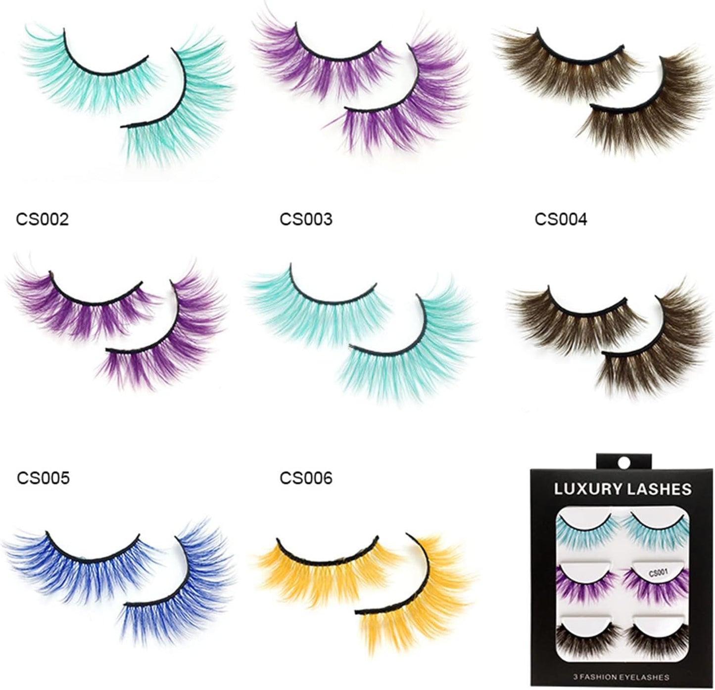 Colorful Eyelashes Halloween Colored Long Dramatic False Eyelashes Party Women Cosmetic Russian Strip Lashes Handmade Reusable 18 Pairs,Brown