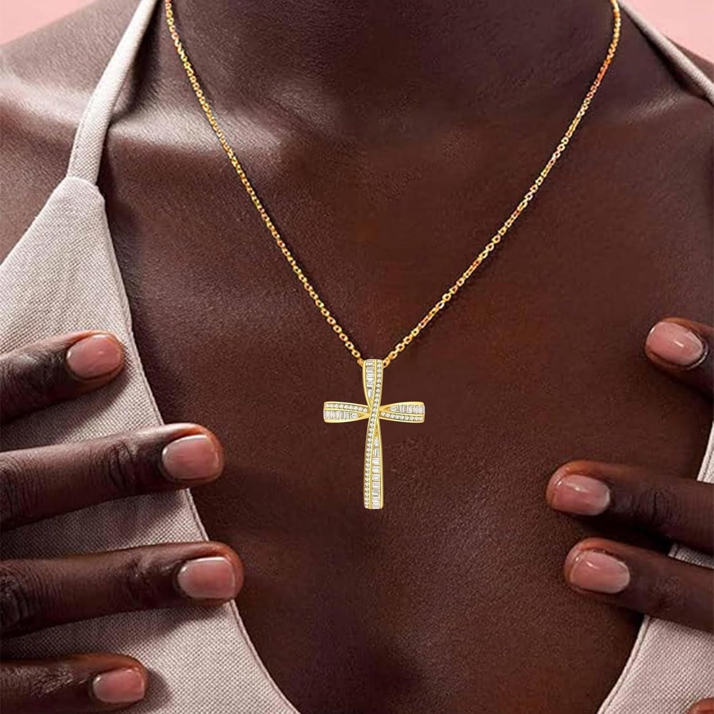 Cross Necklace for Women, 925 Sterling Silver 18K Gold Plated Cross Necklaces for Women, Cross Pendant with 5A Cubic Zirconia Diamond, Birthday Christmas Jewelry Gifts for Women Her Wife