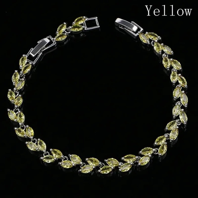 Trendy 2019 Cubic Zirconia Jewelry 925 Silver Leaf Charm CZ Crystal Female Bracelets Bangles for Women