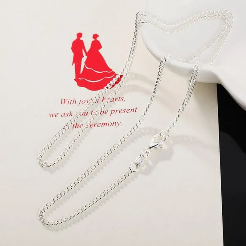Fashion 2mm Side Chain 925 Silver Necklace for Women Man Wedding Charm Jewelry