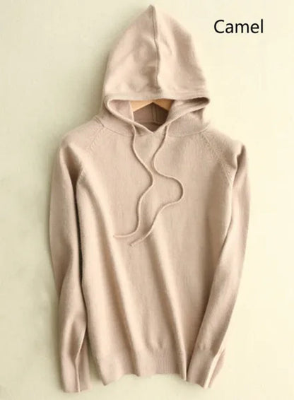 6 Colors Women Fashion Wool Pure Cashmere Casual Hooded Drawstring Pull Pullovers Plus Size S-XXL