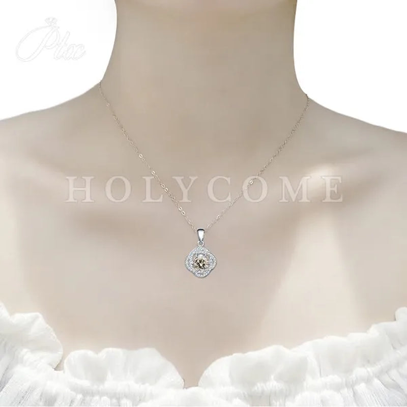 HOLYCOME Real Moissanite Diamond Necklace for Women Girls 925 Sterling Silver Mini Moissanite Rose Flower Pendant Necklace Fine Jewelry - WORLD TIME VISITS