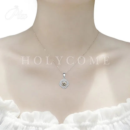 HOLYCOME Real Moissanite Diamond Necklace for Women Girls 925 Sterling Silver Mini Moissanite Rose Flower Pendant Necklace Fine Jewelry - WORLD TIME VISITS