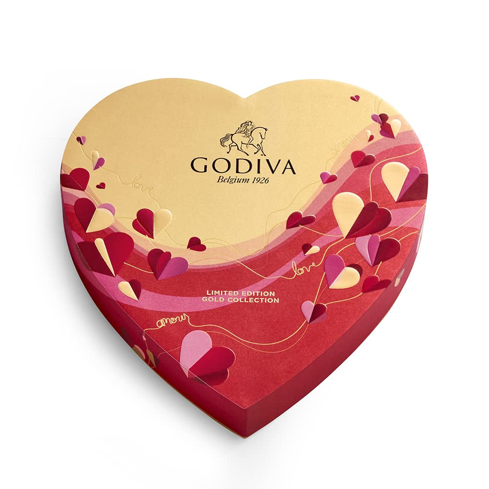 Valentine’S Day Heart Chocolate Gift Box - 14 Piece Assorted Milk, White and Dark Chocolate with Gourmet Fillings – Elegant Treat for Women or Men