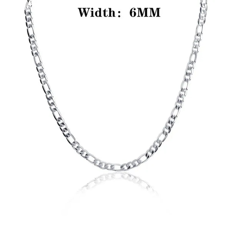 2Pcs/Set(Bracelet+Necklace) Charm Men Women Figaro Curb Link Chain Bracelet Necklace Fashion 925 Sterling Silver Exquisite Jewelry Gifts