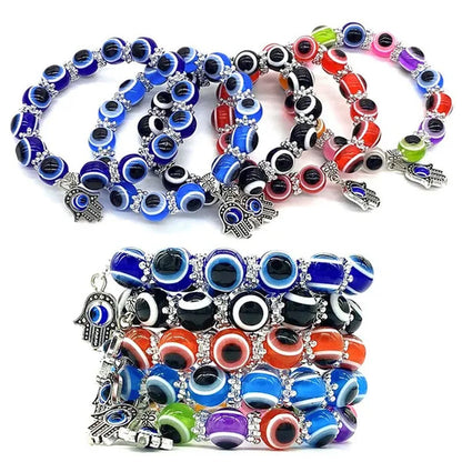 5 colors Evil Eye Hamsa Beaded Charm Stretch Bracelet Hand of Fatima Turkish Lucky Evil Eye Bracelet for Protection and Blessing