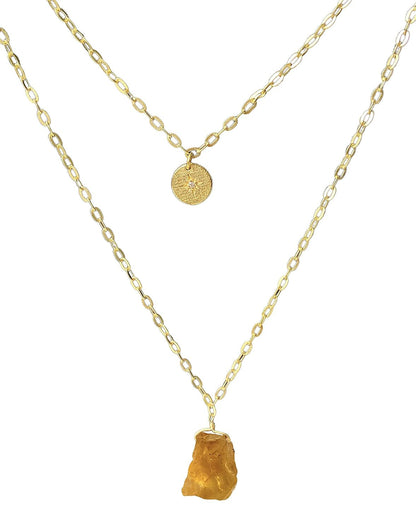 ALPHA® Raw Citrine Necklace with CZ Charm Pendant, Women Jewelry Rough Dainty Jewelry