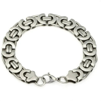 11mm Mens Chain Flat Byzantine Stainless Steel Bracelet 7-11 inch Silver Tone