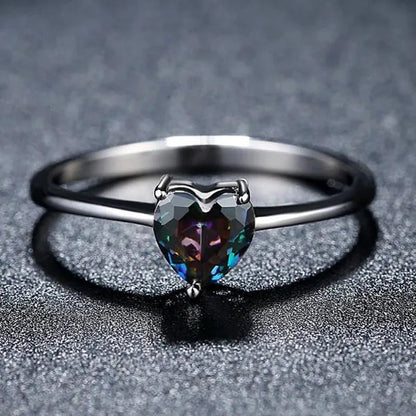 Luxury Cut Mystic Fire Rainbow Topaz Cocktail Rings White Sapphire Heart-shaped Rings Gold-plated Fashion New