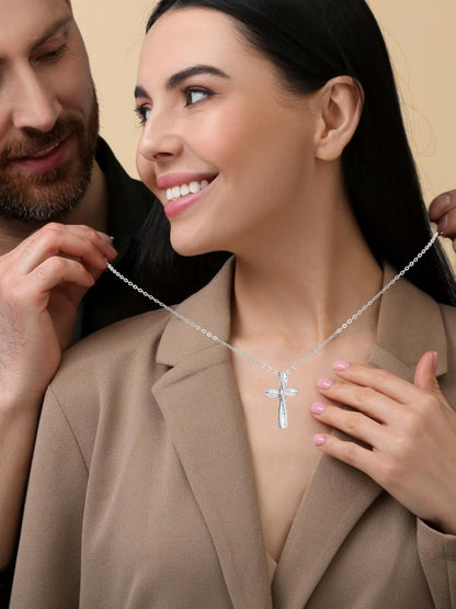 Cross Necklace for Women, 925 Sterling Silver Cross Necklaces, White Gold Cross Pendants,Cubic Zirconia Infinity Loop Cross Pendant Necklace