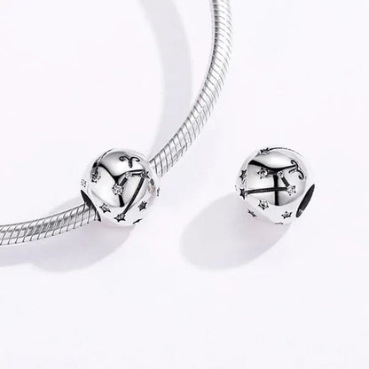 European Hot 12 Constellation Zodiac round 925 Sterling Silver Beads Charm for Women Bracelet Shining CZ Charm Fit Original Bangle Necklace DIY Jewelry Making