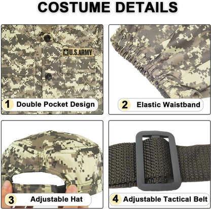 Army Costume for Kids, Military Soldier Costumes for Boys, Halloween Costumes Dress up Role Play Set