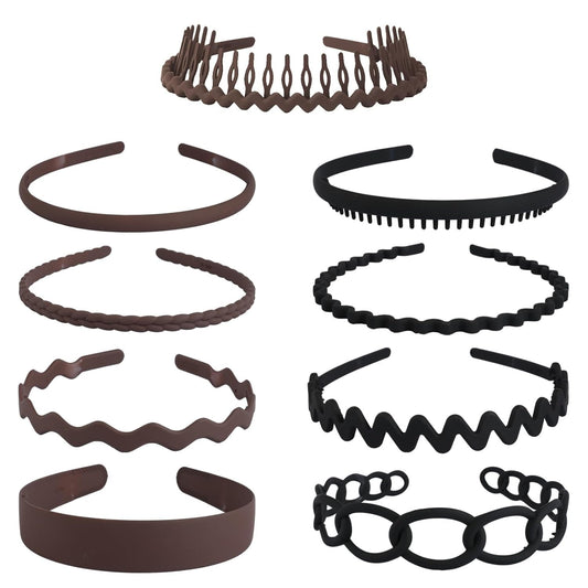 9 Pcs Plastic Headbands with Teeth,Headbands for Women Men Non Slip,Comb Hair Bands Accessory for Teen Girls,Coffee and Black
