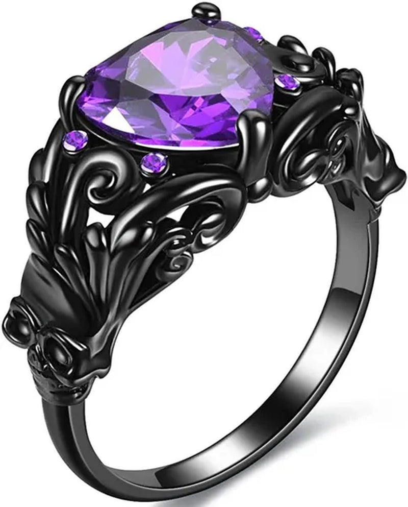 Gothic Retro Black Gold Lover Red Purple Crystal Zircon Christmas Valentine'S Day Engagement Women'S Jewelry Statement Cocktail Party Bicycle Ring