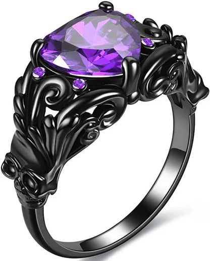 Gothic Retro Black Gold Lover Red Purple Crystal Zircon Christmas Valentine'S Day Engagement Women'S Jewelry Statement Cocktail Party Bicycle Ring