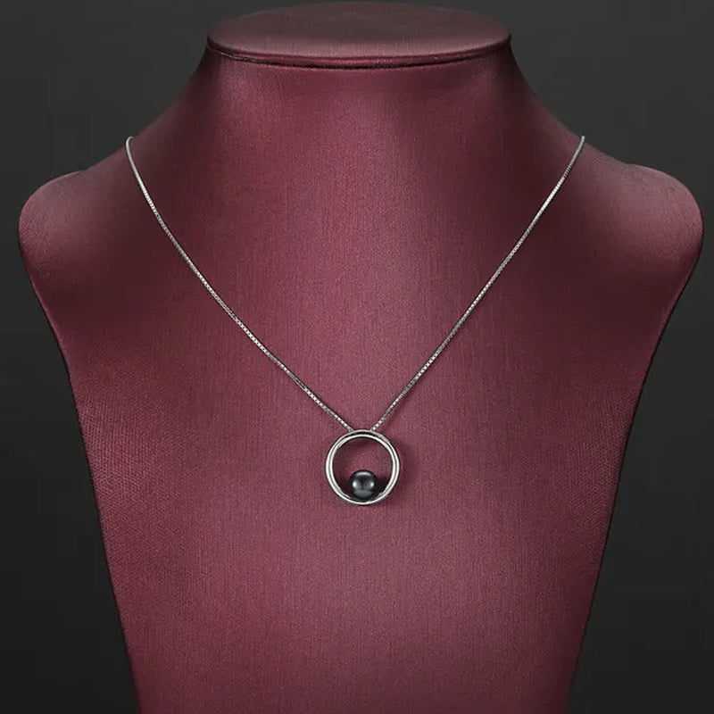 Fashion 925 Sterling Silver 7-8mm Black Freshwater Cultured Pearl Pendant Necklace for Women Gifts
