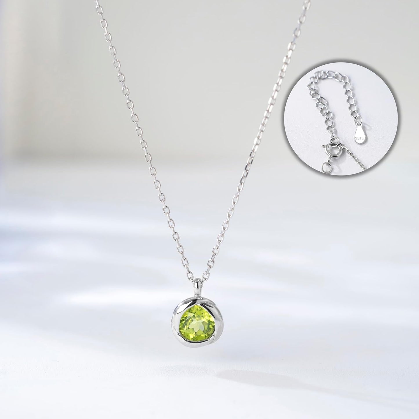 925 Sterling Silver Rose Necklace for Women with Natural Birthstone Solitaire Necklace for Daily Dainty round Silver Necklace for Gift