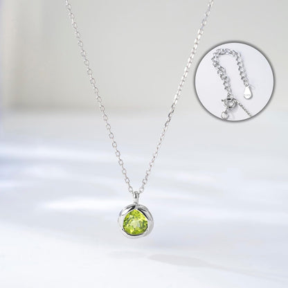 925 Sterling Silver Rose Necklace for Women with Natural Birthstone Solitaire Necklace for Daily Dainty round Silver Necklace for Gift