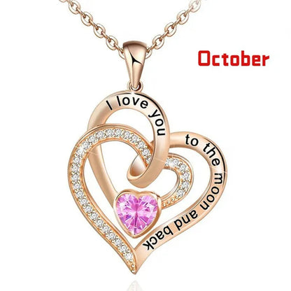 Ladies Heart-shaped Necklace Plated 925 Sterling Silver Birthday Jewelry I Love You Heart-shaped Diamond Necklace Birthday Gift for Girlfriend, Wife, Mother, Daughter, Grandmother