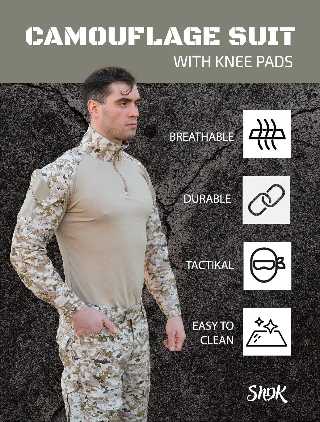 Military Uniform, Camo Long Sleeve Shirt Men & G3 Combat Pants with Knee Pads, Fishing, Hunting, Paintball, Airsoft Clothes - WORLD TIME VISITS