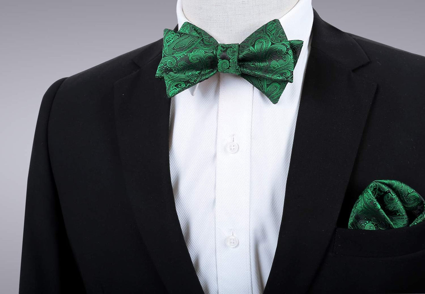 Mens Paisley Jacquard Self-Tie Bow Tie Pocket Square Set - WORLD TIME VISITS