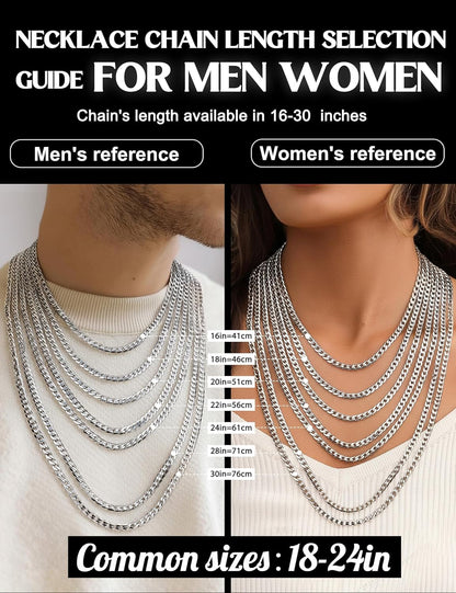 925 Sterling Silver Cross Necklace for Men - Waterproof Layered Sterling Silver Cross Pendant Necklaces Stainless Steel Cuban Link Herringbone Cross Chain Necklace Set Jewelry Gifts 16-30 Inches