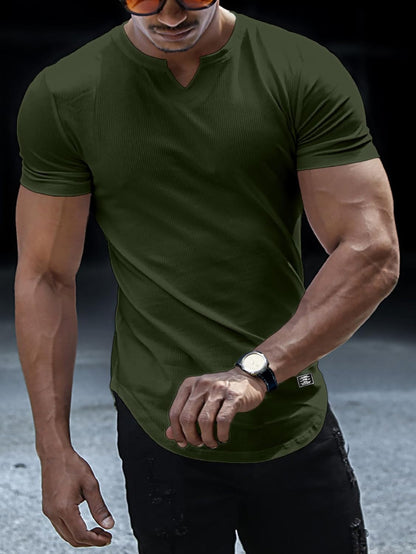 Mens Muscle T Shirts V Neck Short Sleeve Henley Shirt Hipster Longline Gym Workout Athletic Tee Shirts