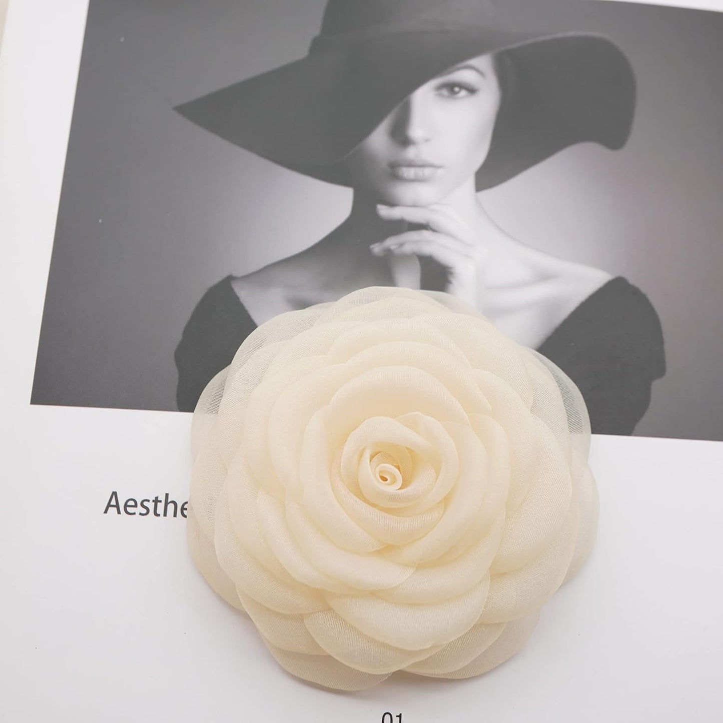 Fabric Flower Brooch Pin by  – Floral Brooch Pin, Handmade Gift Ideas, Gift for Her, Gift for Mom, Bridesmaid Gift, Valentines Day Gifts (Cream Chiffon)