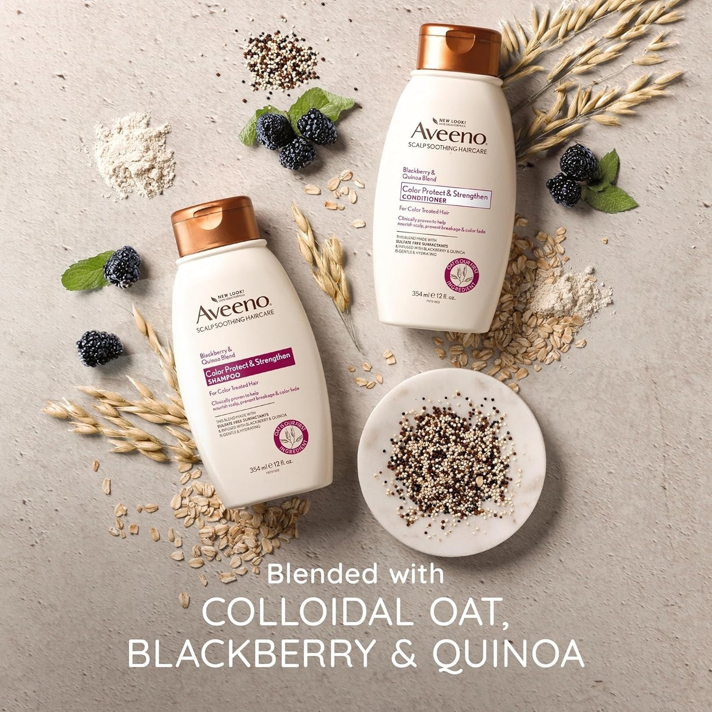 Aveeno Blackberry Quinoa Protein Blend Sulfate-Free Shampoo for Color-Treated Hair Protection, Daily Strengthening & Moisturizing Shampoo, Paraben & Dye-Free, 12 Fl Oz (Packaging May Vary)