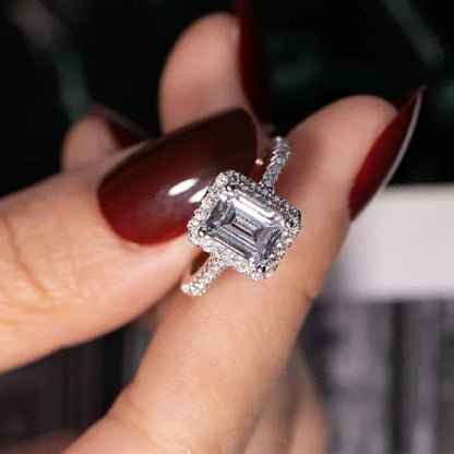 Original 925 sterling Silver Engagement wedding Rings for Women Luxury Emerald cut 3CT Simulated Diamond Platinum Jewelry