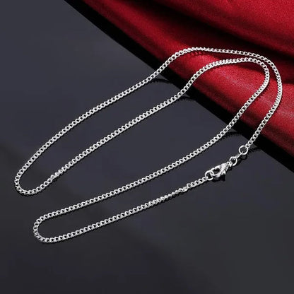Fashion 2mm Side Chain 925 Silver Necklace for Women Man Wedding Charm Jewelry