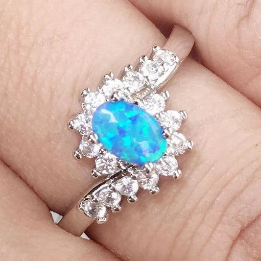 Exquisite Women'S Silver Ring Oval Cut Fire Opal Diamond Jewelry Birthday Proposal Gift Bridal Engagement Party Band Rings Size 5-12