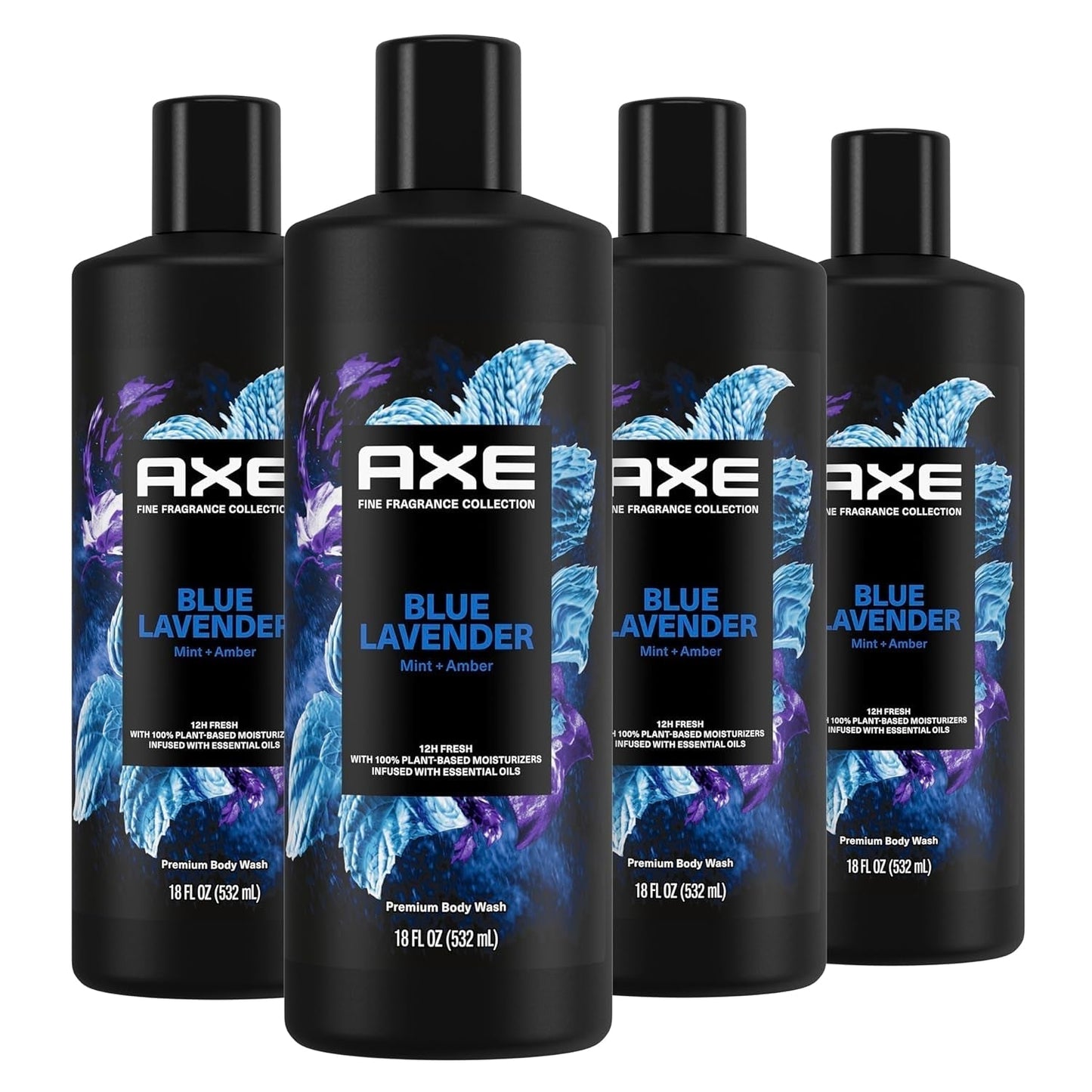 Fine Fragrance Collection Body Wash for Men Blue Lavender 4 Count 12H Refreshing Scent Shower Gel Infused with Lavender, Mint, and Amber Essential Oils 18 Oz - WORLD TIME VISITS
