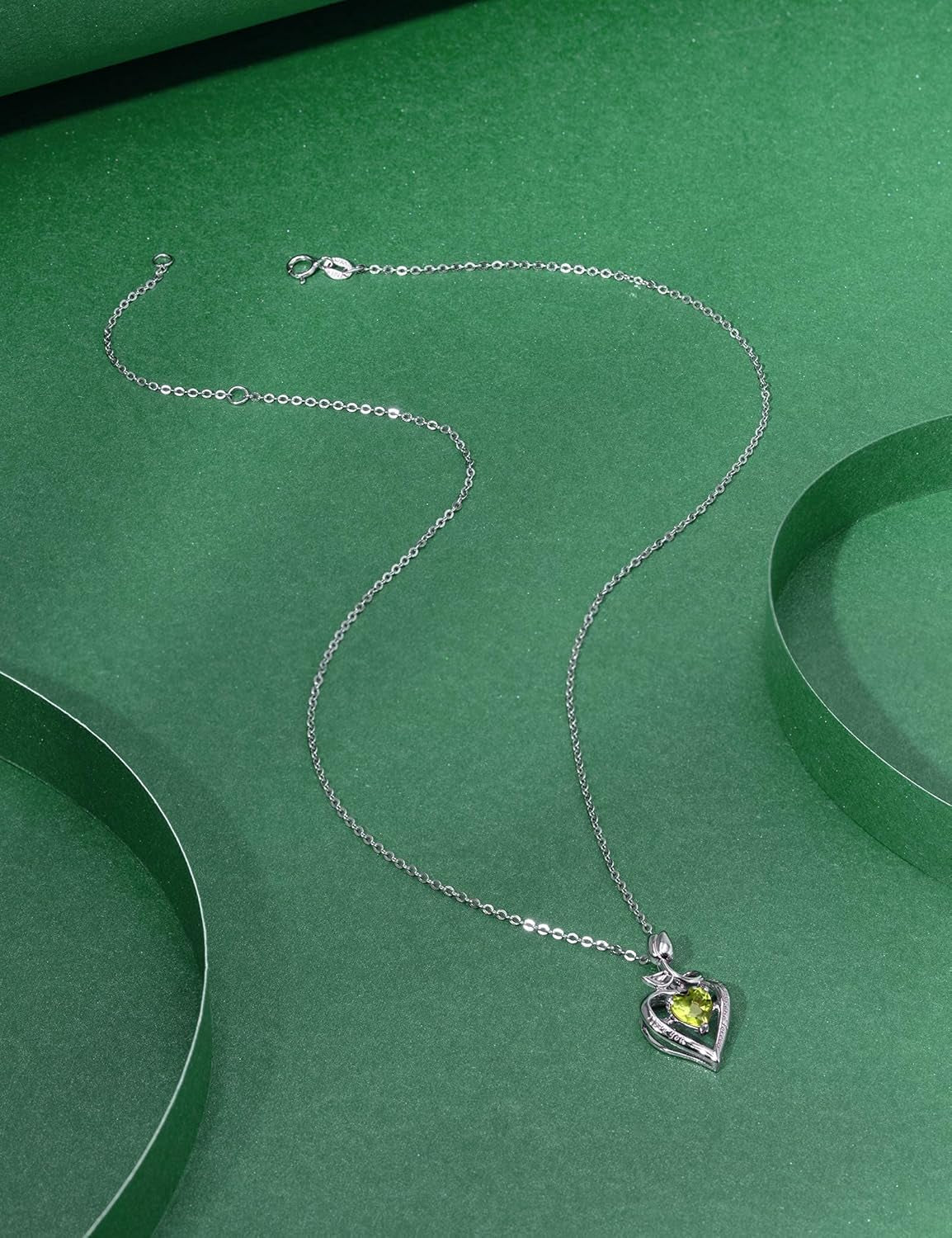 Fine Jewelry Birthstone Natural Peridot Necklace Sterling Silver Rose Flower Heart Gemstone Pendant Anniversary Birthday Gifts for Women Her Wife Mom
