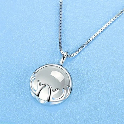 Fine Silver Color Antlers Shape Bezel Setting round Cut Moonstone Pendant Necklace for Women Romantic Wedding Jewelry Gift - WORLD TIME VISITS
