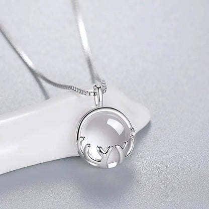 Fine Silver Color Antlers Shape Bezel Setting round Cut Moonstone Pendant Necklace for Women Romantic Wedding Jewelry Gift - WORLD TIME VISITS