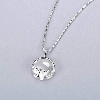 Fine Silver Color Antlers Shape Bezel Setting round Cut Moonstone Pendant Necklace for Women Romantic Wedding Jewelry Gift