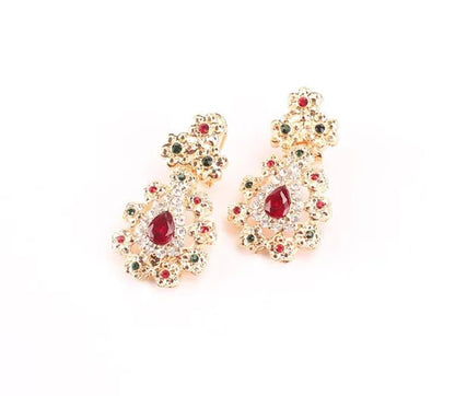 Fine Wedding Accessories African Beads Jewelry Sets Ruby Colorful Crystal Gold Plated Bridal Necklace Set
