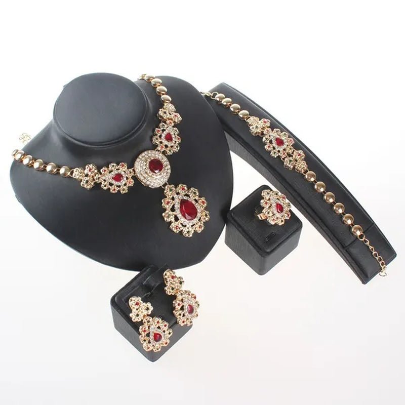 Fine Wedding Accessories African Beads Jewelry Sets Ruby Colorful Crystal Gold Plated Bridal Necklace Set - WORLD TIME VISITS