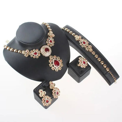 Fine Wedding Accessories African Beads Jewelry Sets Ruby Colorful Crystal Gold Plated Bridal Necklace Set - WORLD TIME VISITS