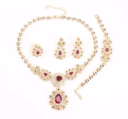 Fine Wedding Accessories African Beads Jewelry Sets Ruby Colorful Crystal Gold Plated Bridal Necklace Set