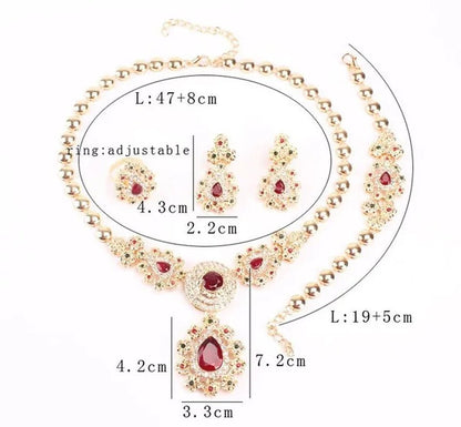 Fine Wedding Accessories African Beads Jewelry Sets Ruby Colorful Crystal Gold Plated Bridal Necklace Set