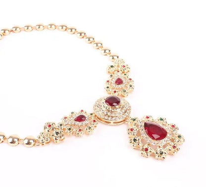 Fine Wedding Accessories African Beads Jewelry Sets Ruby Colorful Crystal Gold Plated Bridal Necklace Set