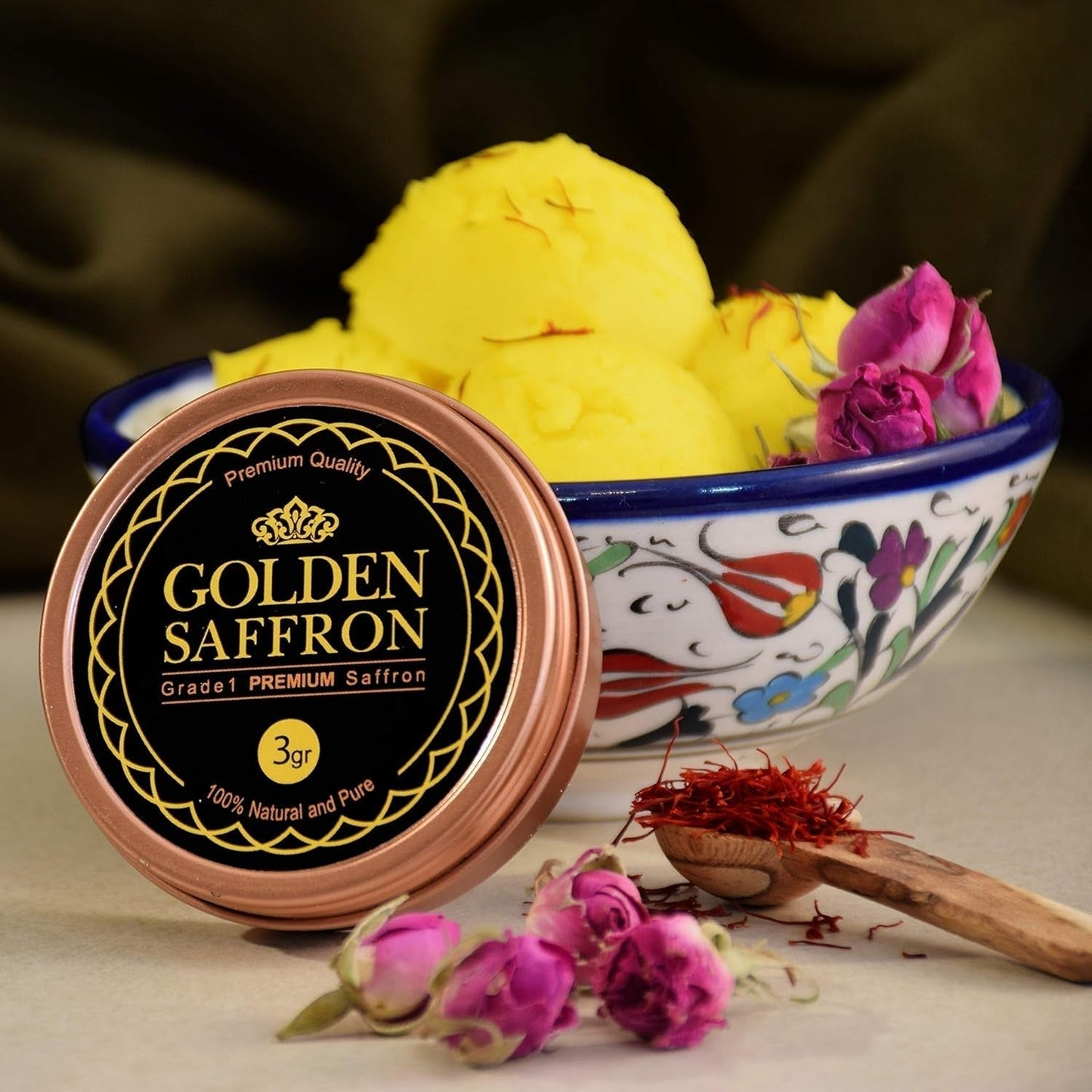 , Finest Pure Premium All Red Saffron Threads, Grade A+ Super Negin, Non - Gmo Verified. for Tea, Paella, Rice, Desserts, Golden Milk and Risotto (3 Grams) - WORLD TIME VISITS