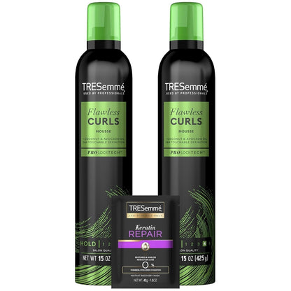 Flawless Curls Mousse 2 - Pack + Keratin Repair Hair Mask – Coconut & Avocado Oils, Touchable Hold, Curl Definition, Frizz Control, Color - Safe, Paraben - Free - WORLD TIME VISITS